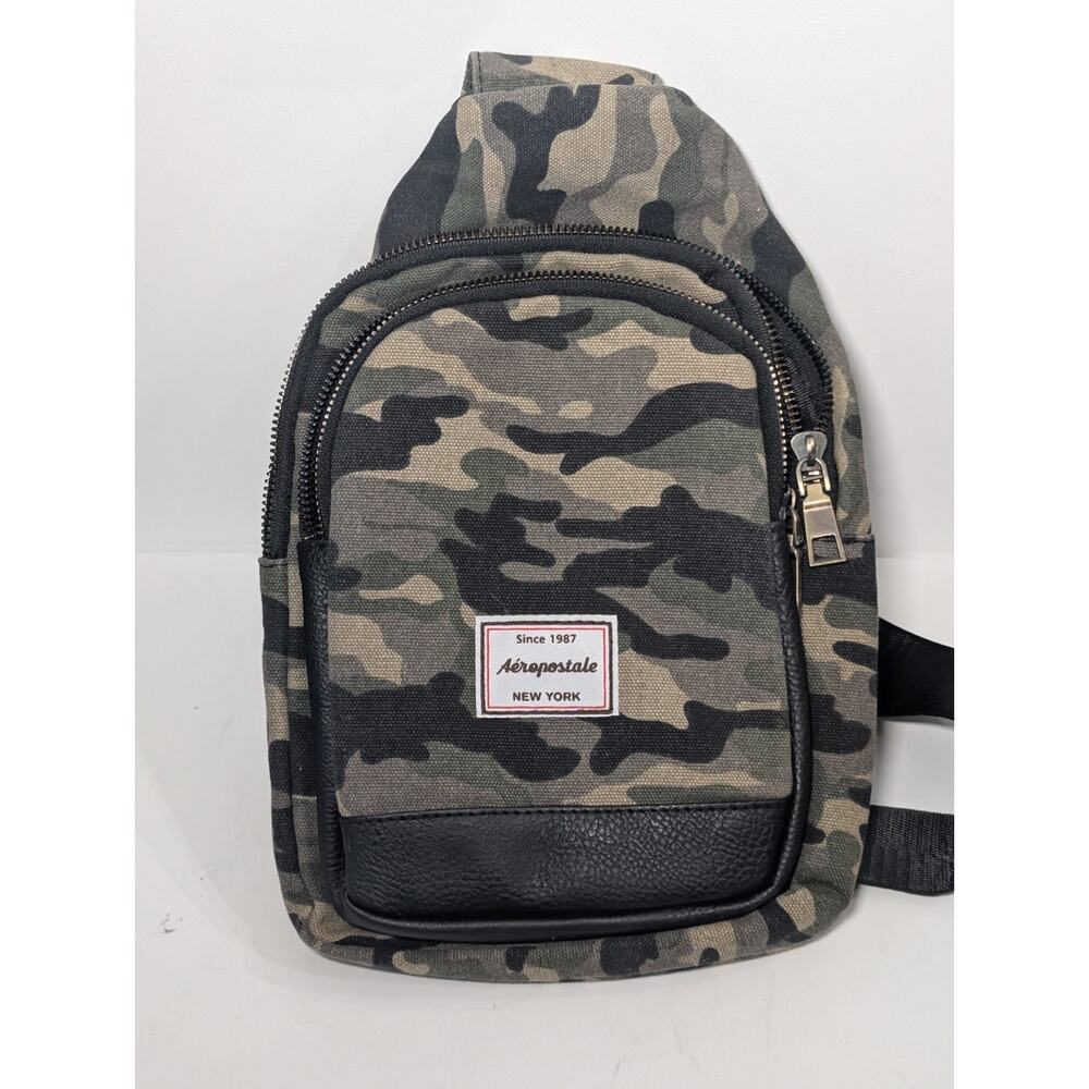 Aeropostale Camo Sling Bag Crossbody Chest Pack Backpack Green Black Zip